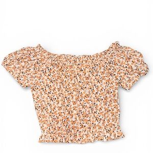 Orange Floral Smocked Peasant Top – Heart and Arrow – Size L🍑